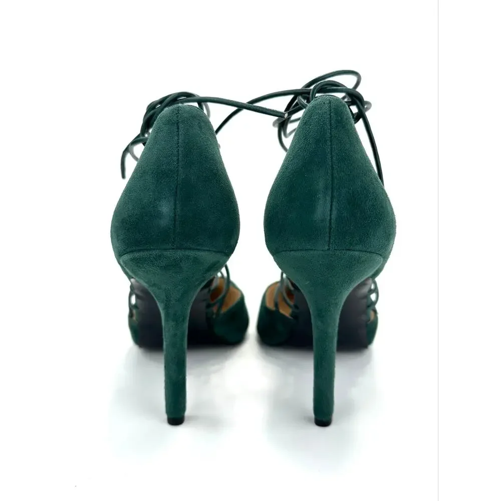 Nine West Jarraho D'Orsay Stiletto Pump Sz 10 Green Suede Adjustable Ankle-Wrap